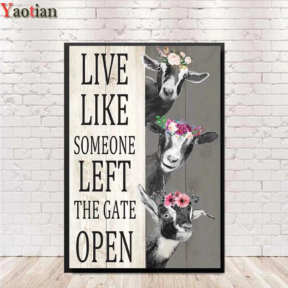 

5D алмазная живопись открывающиеся ворота, забавная коза, полная выкладка, Алмазная мозаика, картина, наборы для вышивки крестиком, домашний ...