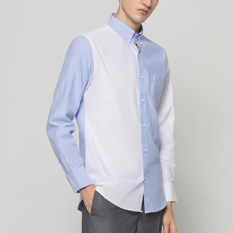 TB THOM Men's Shirt Fashion Top Brand Contrast Color Patchwork Casual Oxford Fine Cotton Long Sleeve High Quality Women's Shirts