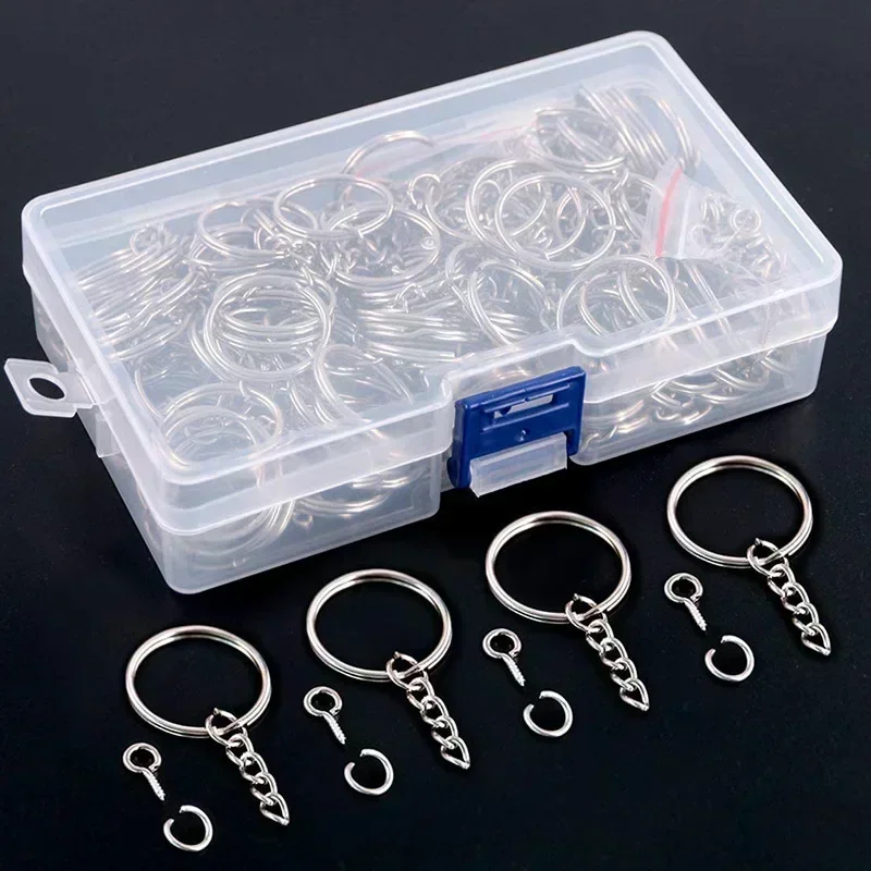 50-500pcs Metal Blank Keyring Keychain Split Rings Keyfob Lobster Clasp Key Pendant Ring Stainless Steel