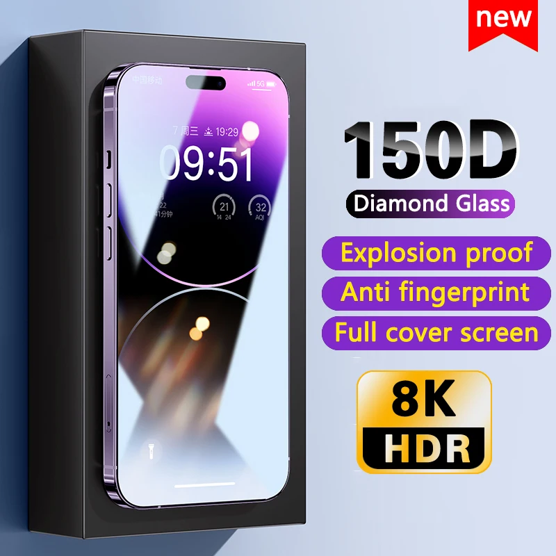 

150D Full Cover Glass Screen Protector For iPhone 14 13 12 11 Pro Max Tempered Glass Protector on iPhone 14 Plus XR XS Max Glass