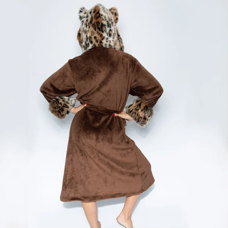 Warm Lamb Coat Leopard Coat Women's Hooded Coat Fur Coat