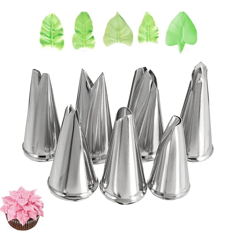 

7 шт./компл. Кондитерские насадки инструменты для украшения тортов, насадка для глазировки листьев, крема, конфет, аксессуары для выпечки печ...