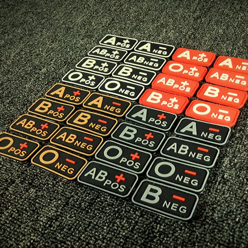 

3D PVC A+ B+ AB+ O+ Positive POS A- B- AB- O- Negative NEG Blood Type Group Patch Tactical Patches Military Rubber Badges