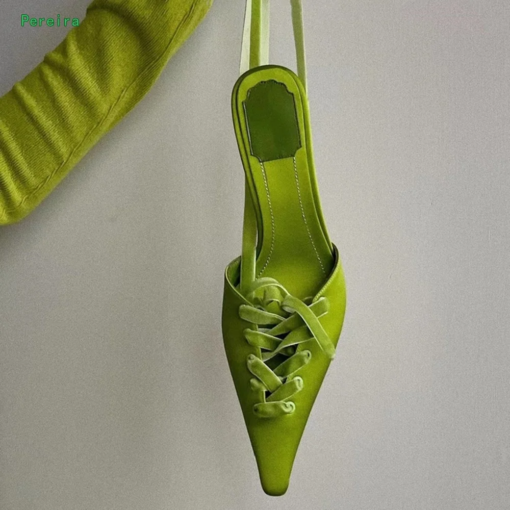 Green Lace-up Pumps 2022 New Arrival Solid Pointed Toe 6.5cm Thin High Heel Women's Sexy Fashion Party Shoes For Free Shipping