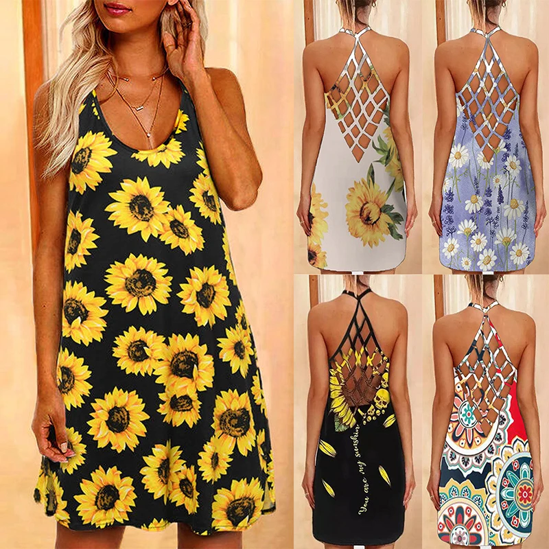 

Summer 2022 Beach Sundress Tank Strap Designer Clothes Backless Casual Evening Party Sexy Women's Prom One Piece Mini Dress