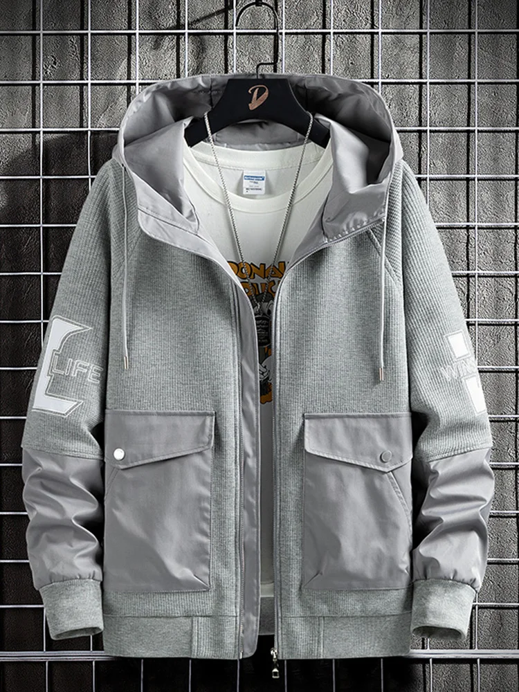

2022 New Spring Men's Zip Up Hoodie Jacket Streetwear Black Grey Casual Hooded Sweatshirts Male Plus Size Fashion Letter Hoodies