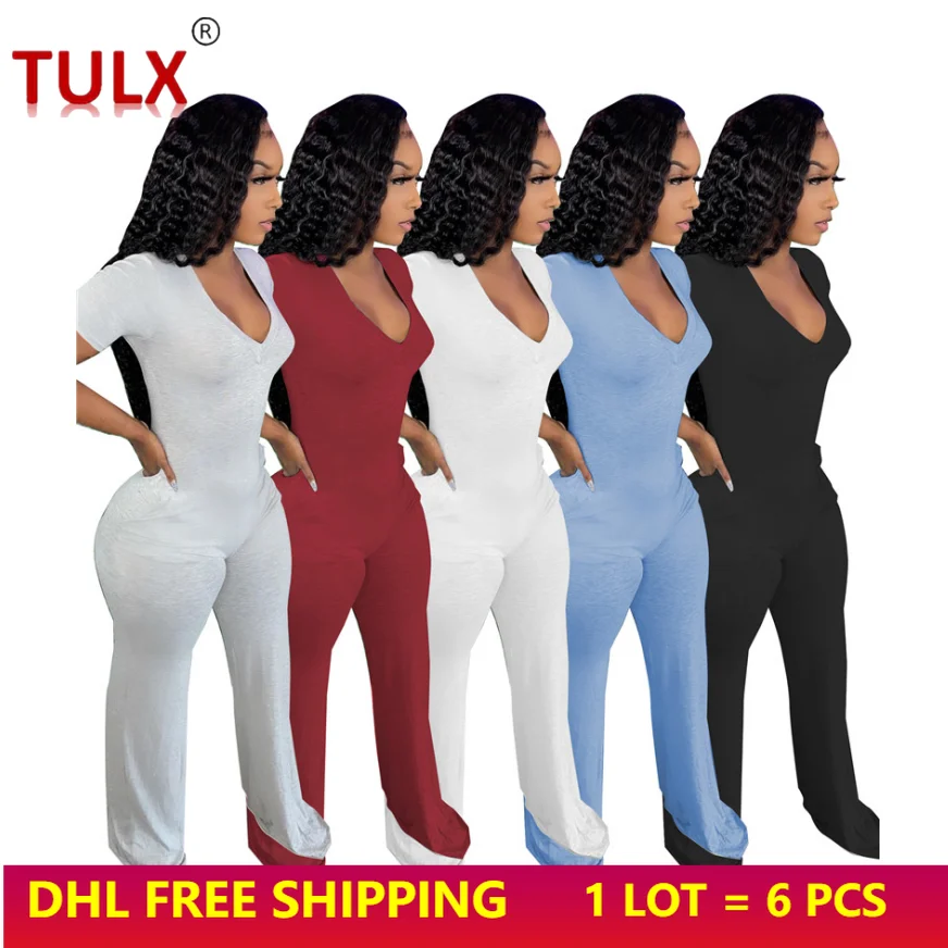 

Комбинезон женский однотонный с широкими штанинами, на молнии, с карманами сзади, 6 шт.