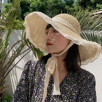 hat female straw hat korean version trendy and versatile japanese summer thin breathable lace cut out small fresh wind rope