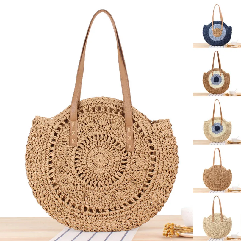 

2022 NEW Summer Handmade Bags For Women Beach Weaving Ladies Straw Bag Wrapped Beach Bag Circular Shopping Handbags Totes