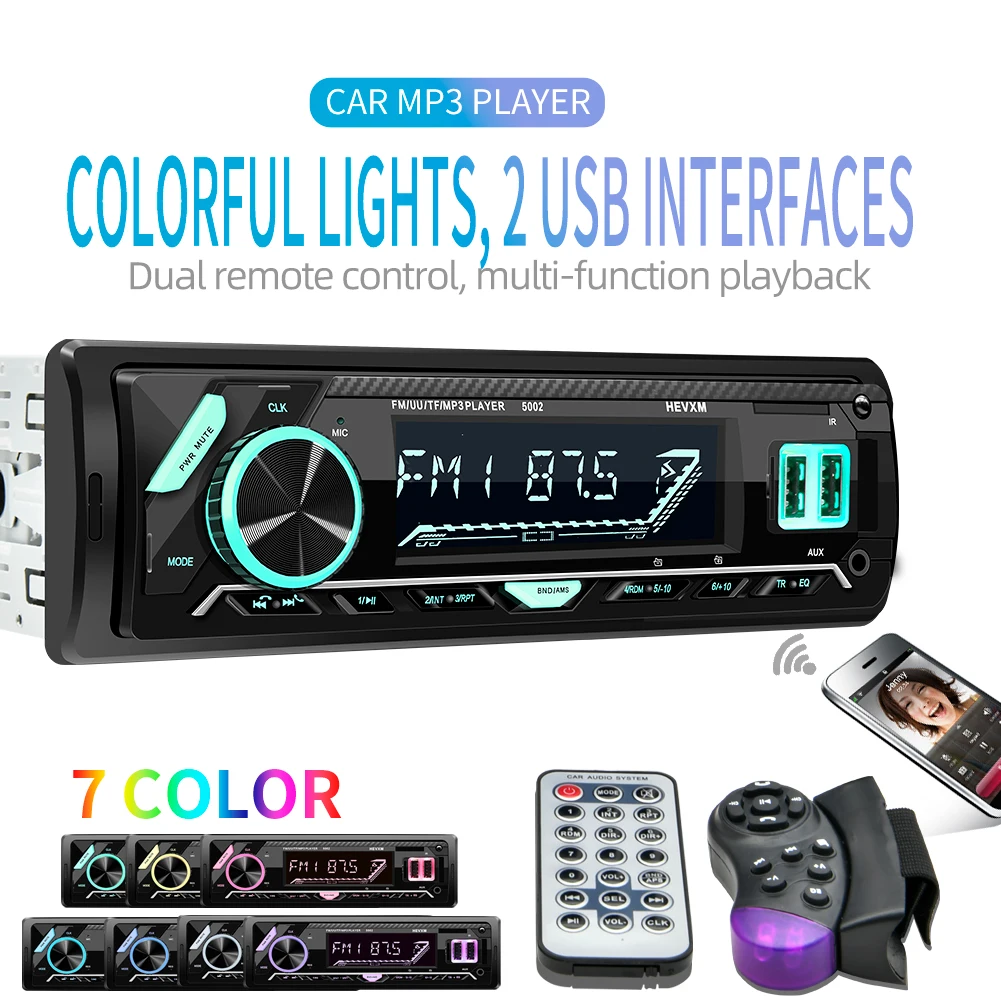 

Car FM Radio Stereo Music Player Digital Bluetooth Call Handsfree Car MP3 Player With Steering Wheel Remote Control USB Charge