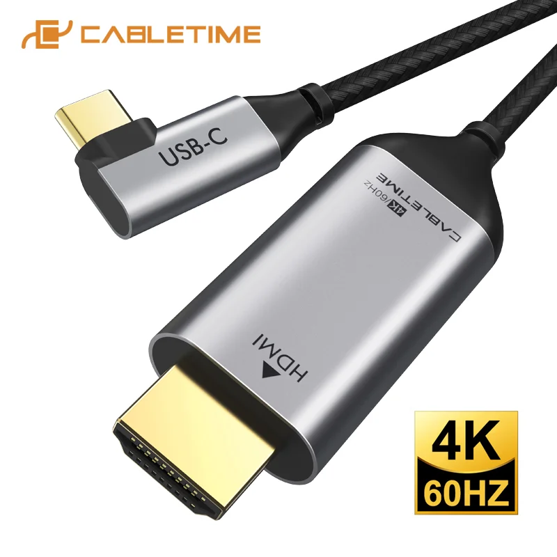 CABLETIME USB C to HDMI Cable 4K 90° Type C to HDMI USB-C H