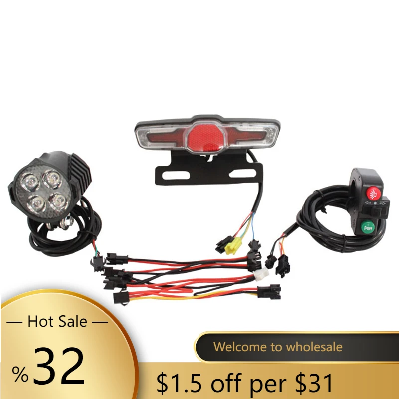 

12-80V 12W LED Electric Bicycle Headlight Horn Tail Light Switch Assembly Kits E Bike Bicycles Accessories Hot Sale 2020
