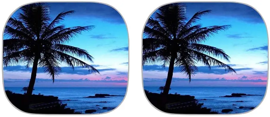 

Tropical Beach Landscape Palm Tree Print Windshield Sunshade Folding Car Heat Insulation and Sun Protection 2-Piece Set