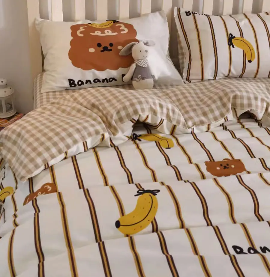 Модный комплект постельного белья в клетку с милым мультяшным медведем и