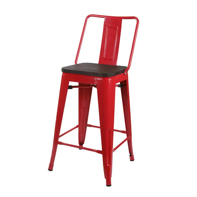 

Group 24 Inch Counter Height Middle Back Metal Stool with Wooden , Red Storage ottoman Pouf ottoman Telescoping stool Telescopic