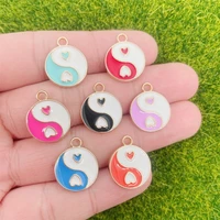 20pcs round taiji yin yang bagua pendant love enamel alloy charm for couple bracelet necklace diy jewelry making accessories