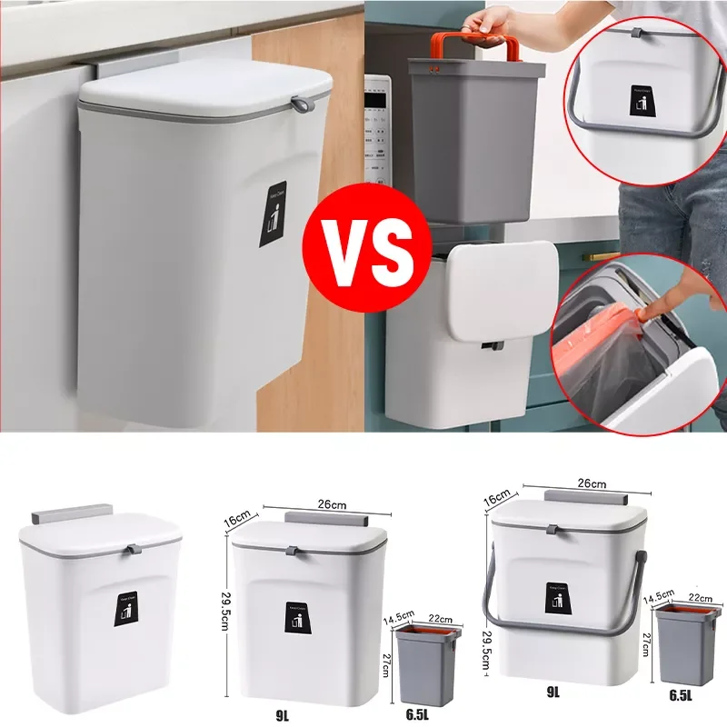 

Wall Mounted Trash Can With Lid Waste Bin Kitchen Cabinet Door Hanging Trash Bin Garbage Car Recycle Dustbin Rubbish Can