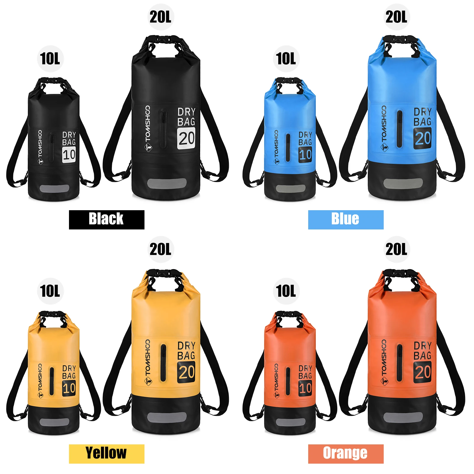 Tomshoo Waterproof Dry Bag 10L/20L Roll-Top Dry Bag Backpack w Waterproof Phone Case for Kayaking Boating Swimming Accessories
