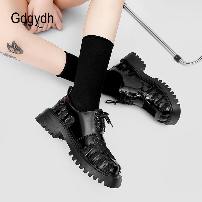 

Gdgydh Women's Vintage Platform Heels Chunky Mid Heel Mixed Color Lace Up Fashion Perforated Wingtip Oxford Shoes Brogues