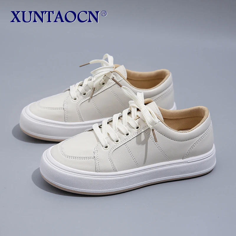 

Fashion Women'S Little White Shoes Woman Lace-Up Solid Color Flat Shoes Non-Slip Sneakers Female Breathable Casual Shoes