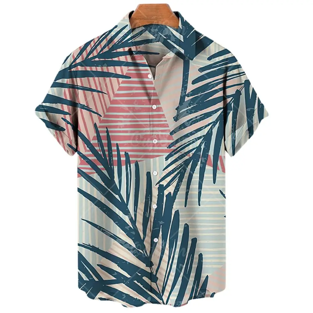 2022 Summer Men's Women's Unisex Plant Print Shirts Loose Button-Up Shirts Breathable Short Sleeve Hawaiian Plus Size Shirts