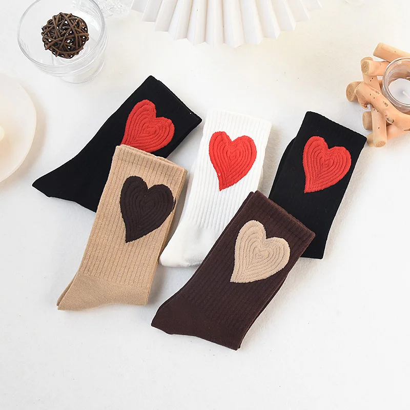 Net red trend big love socks children's long tube autumn winter Korean cotton socks ins love Khaki medium tube socks high waist