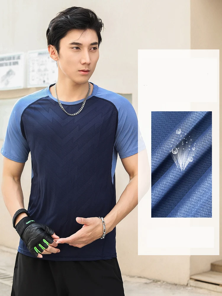 Fashion Summer Sports T-shirt Mens Short Loose Patchwork Casual Collision Colour Breathable Quick Dry Running Fitness Sportswear