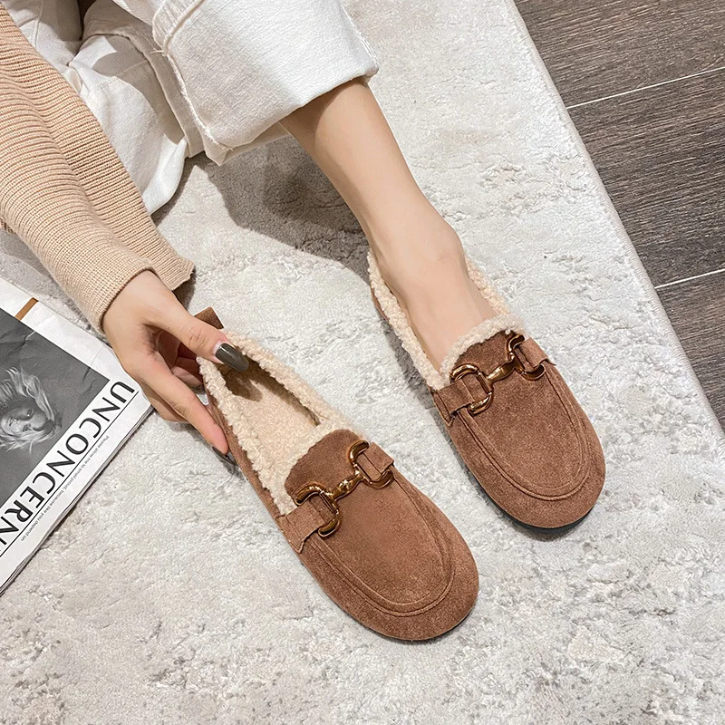 

Туфли женские плюшевые на мягкой подошве, винтажные легкие лоферы, плоская подошва, домашняя обувь, большие размеры 41-43