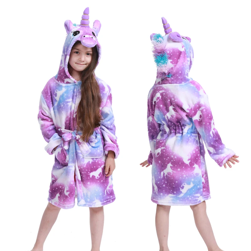 

Winter Cartoon Children's Unicorn Animal Flannel Robe Cosplay costume Bathrobe Long Sleeve Hooded Kids Bath Robe Boy Girls Robes