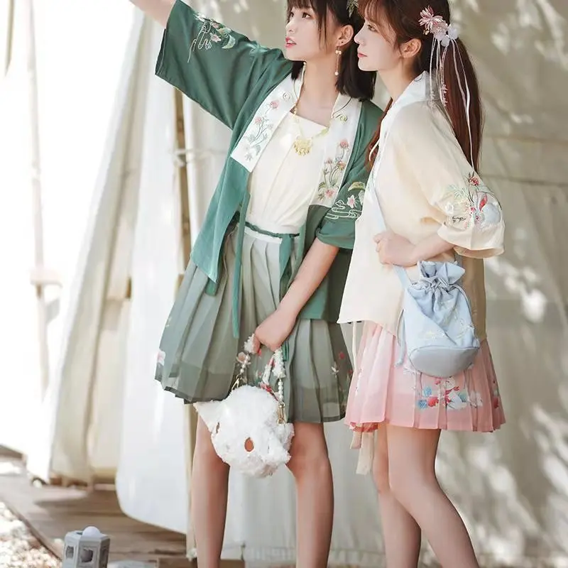 

Hanfu Costume Dress Women Improved Hanfu Daily Short Sleeve Daily Hanfu Cosplay Costumes Han Elements Student Set 2022