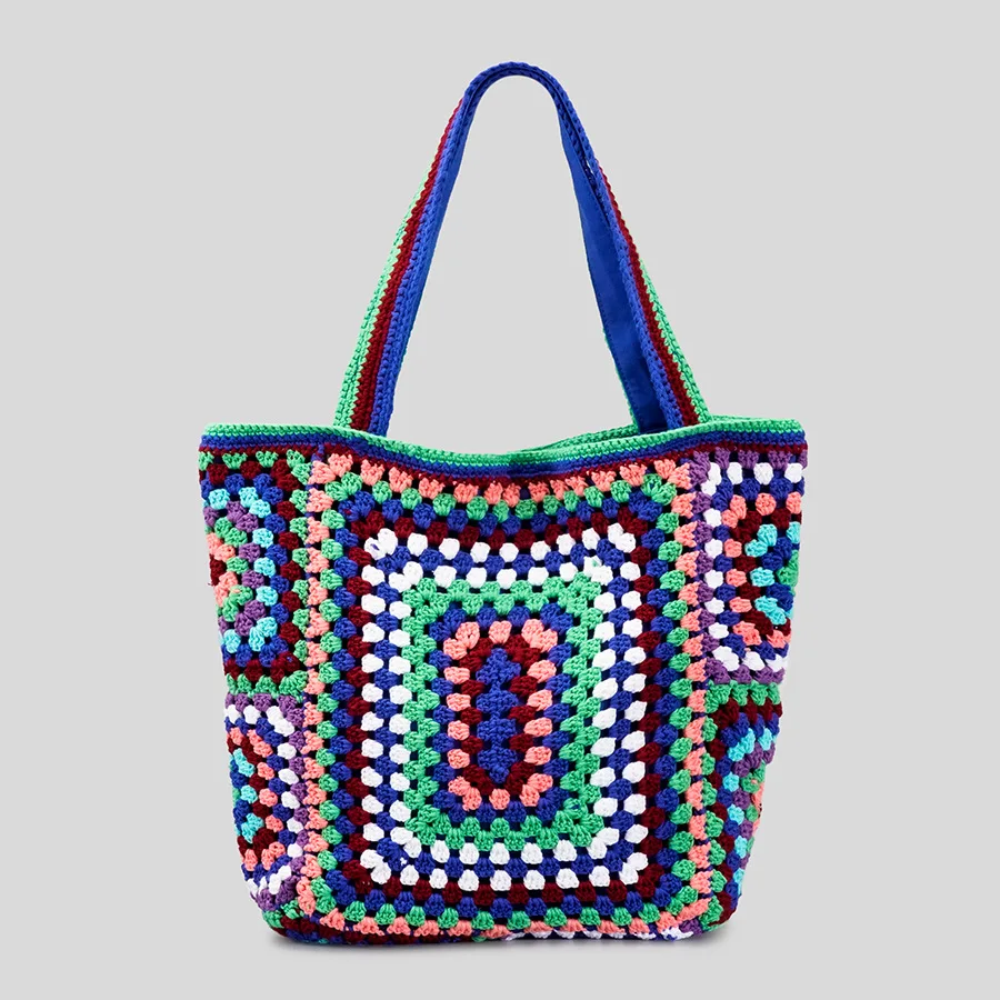 

Summer Beach Knitting Bag Bohemian Woolen Tote Bag Casual Women Handbag Hollow Rope Woven Shoulder Bags Bali Shopper Purse