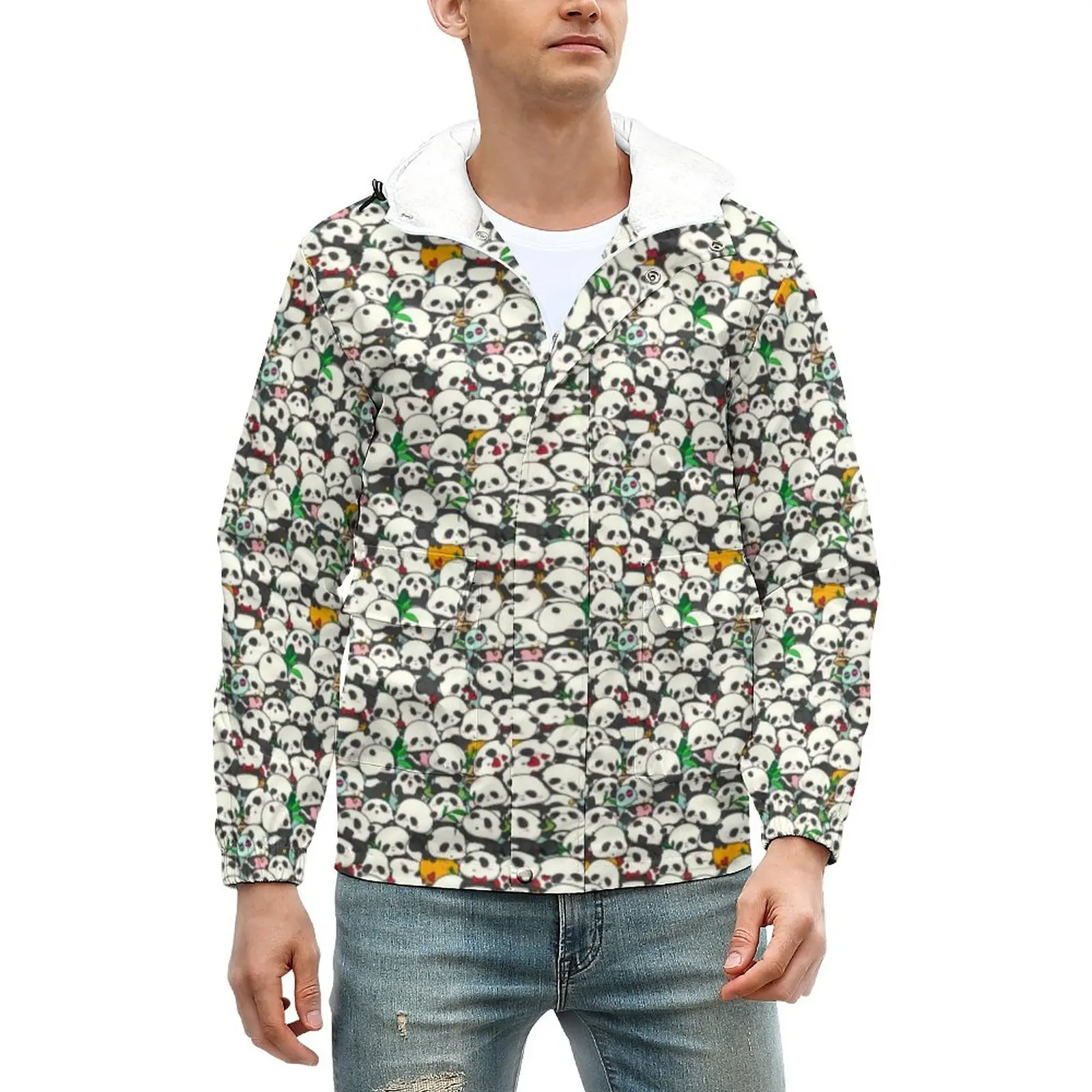 

Ветровка мужская теплая водонепроницаемая, повседневная куртка с милым принтом панды, уличный стиль, Классическая верхняя одежда