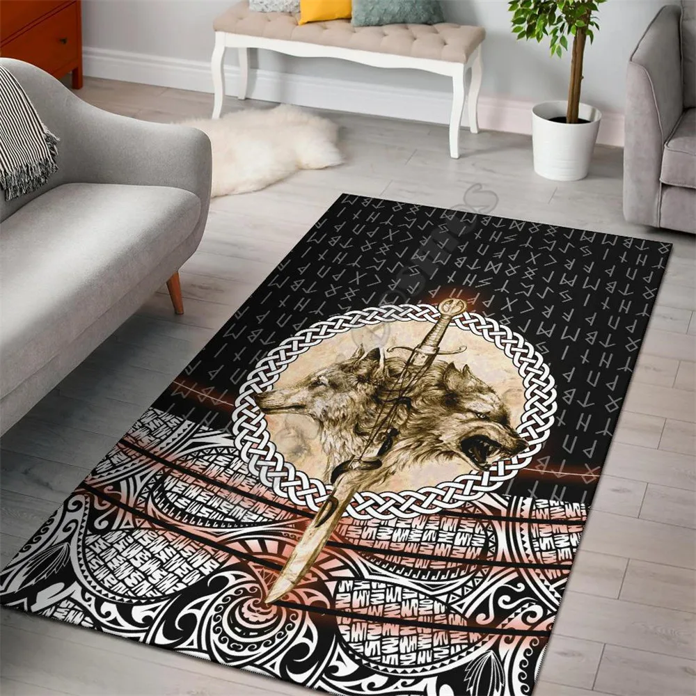 

Viking Style Area Rug - Wolf and Vikings Tattoo 3D Printed Rugs Mat Rugs Anti-slip Large Rug Carpet Home Decoration