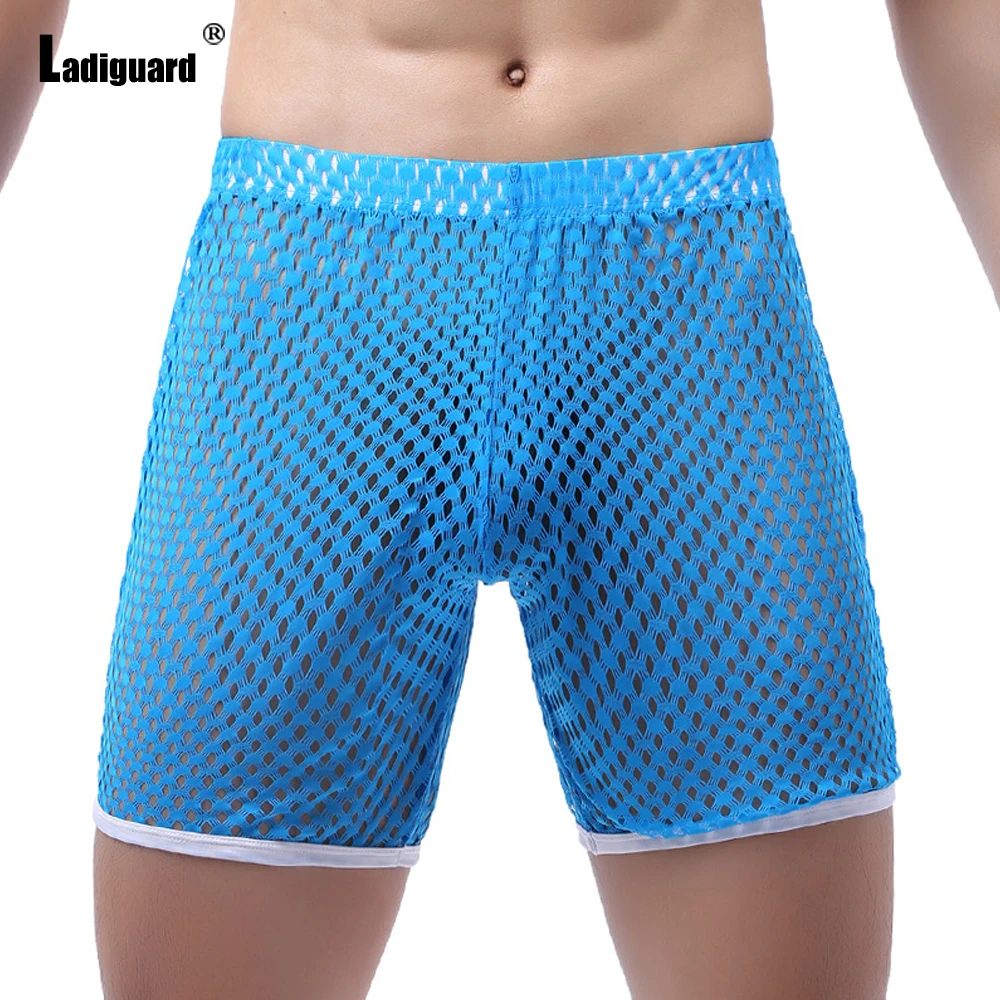Sexy Hollow Out Shorts 2022 Summer New Casual Beach Short Cross-pant Men See-Through Fetish Homme Elastic Waist Mesh Hotpants
