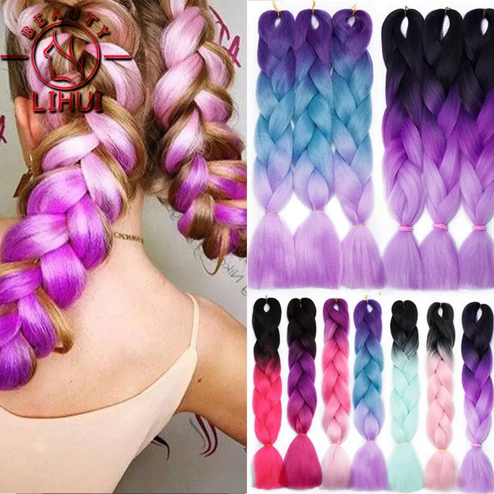 Lihui синтетические плетеные волосы 24 дюйма Джамбо Омбре наращивание волос для