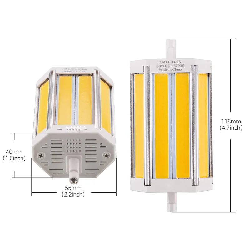 Dimmable COB Led 118mm R7S light 30w R7S bulb lamp without fan J118 lamp replace 300w halogen lamp 110-240V