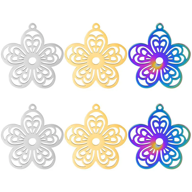 

WZNB 5Pcs Stainless Steel Charms Hollow Flowers Charms Daisy Pendant For Jewelry Making DIY Keychain Necklace Accessories