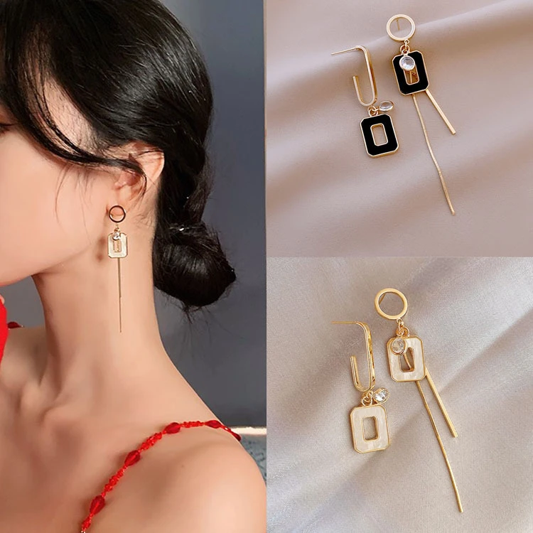 

Design Sense Geometric Elements Asymmetric Tassel Dangle Earrings For Woman Korean Fashion Jewelry Girl‘s Party Unusual Earrings