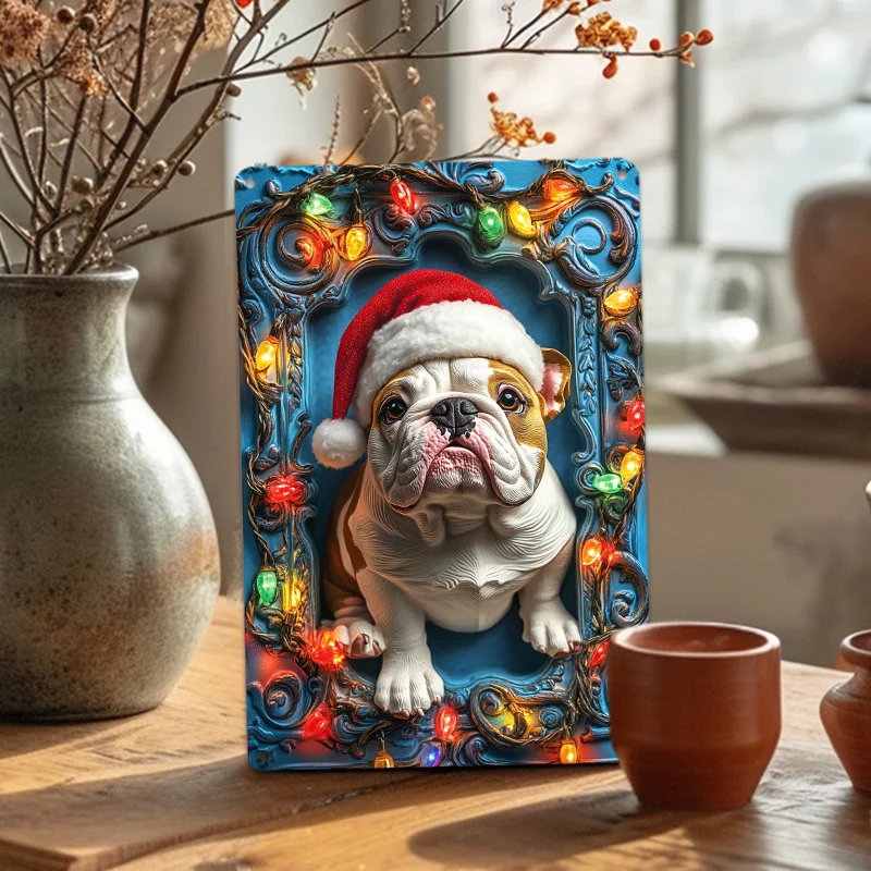 Алюминиевый настенный рисунок с праздничным бульдогом металлическая вывеска