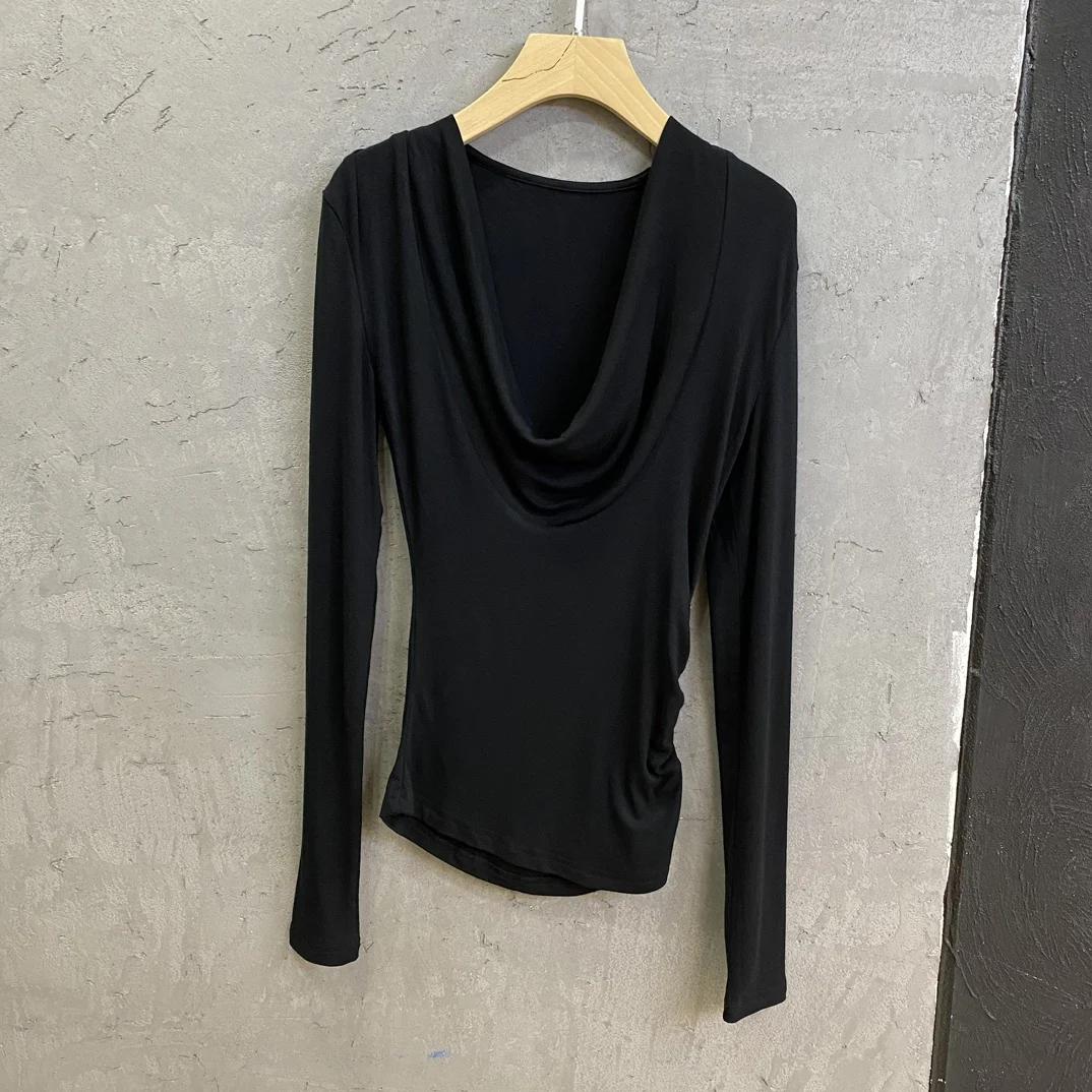 

2023 Winter new style, swing collar base, comfortable fabric, slim-fit version, irregular shoulder position, waist fold thin