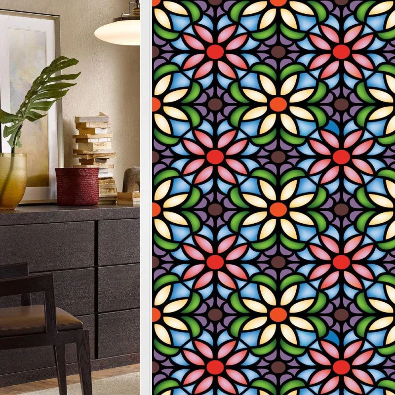 

Bl125 Cross-Border Color Vintage Flower Static Glass PVC Glue-Free Window Filming Removable Glass Window Paper-Cut Decoration