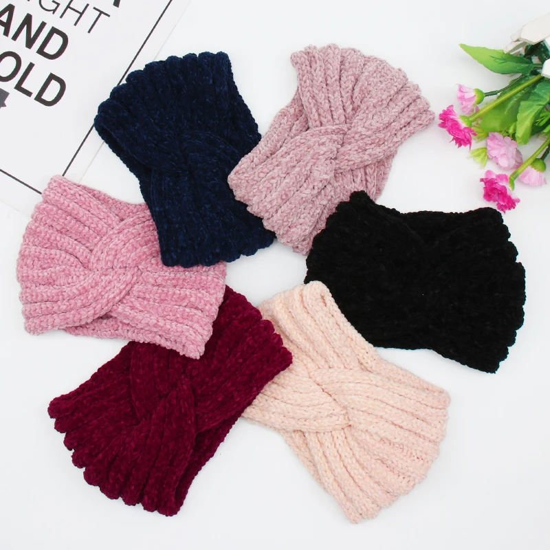 

Chenille Knitted Velvet Padded Headband Turban Hair Band Warm Ears For Head Hairband Women Hair Accessories бандана женская