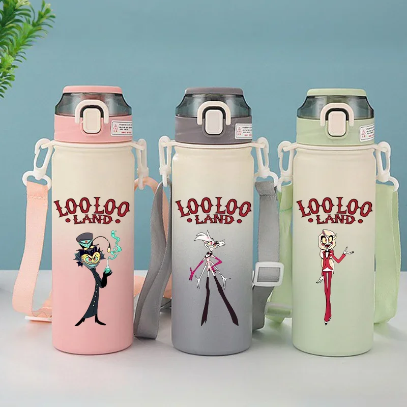 600ML Hazbin Hotel Cartoon Stainless Steel Insulated Cup Portable Drinking Water Bottle Outdoor Sports Leak Proof