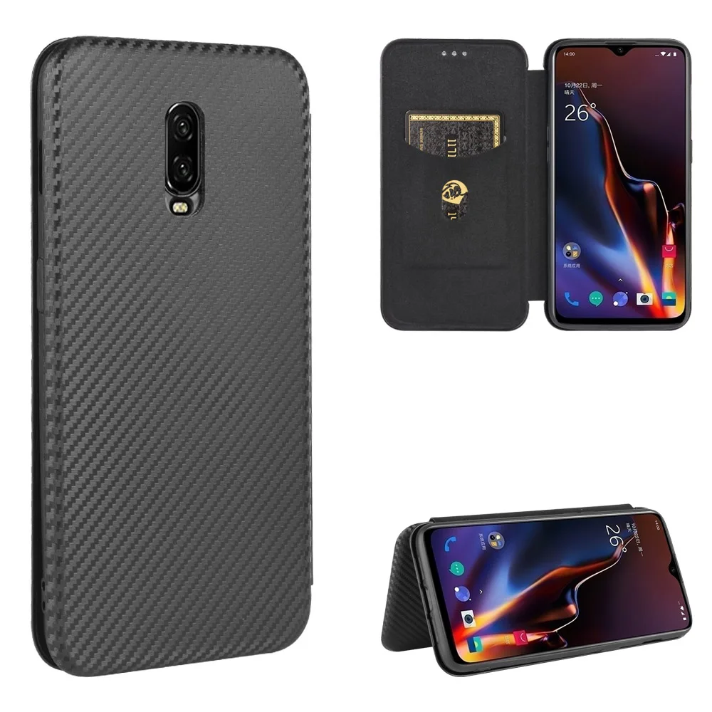 New Style OnePlus 6T Case 6.41 inch Fashion Carbon Fiber PC Hard Card Holder Slim Leather For One Plus McLaren Wallet Fl