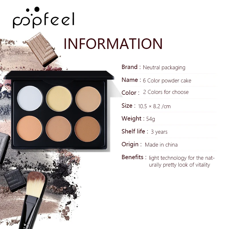 FG 6-оттенков Хайлайтер Пудра Тени Для Век Осветляющие Контурная Консилер