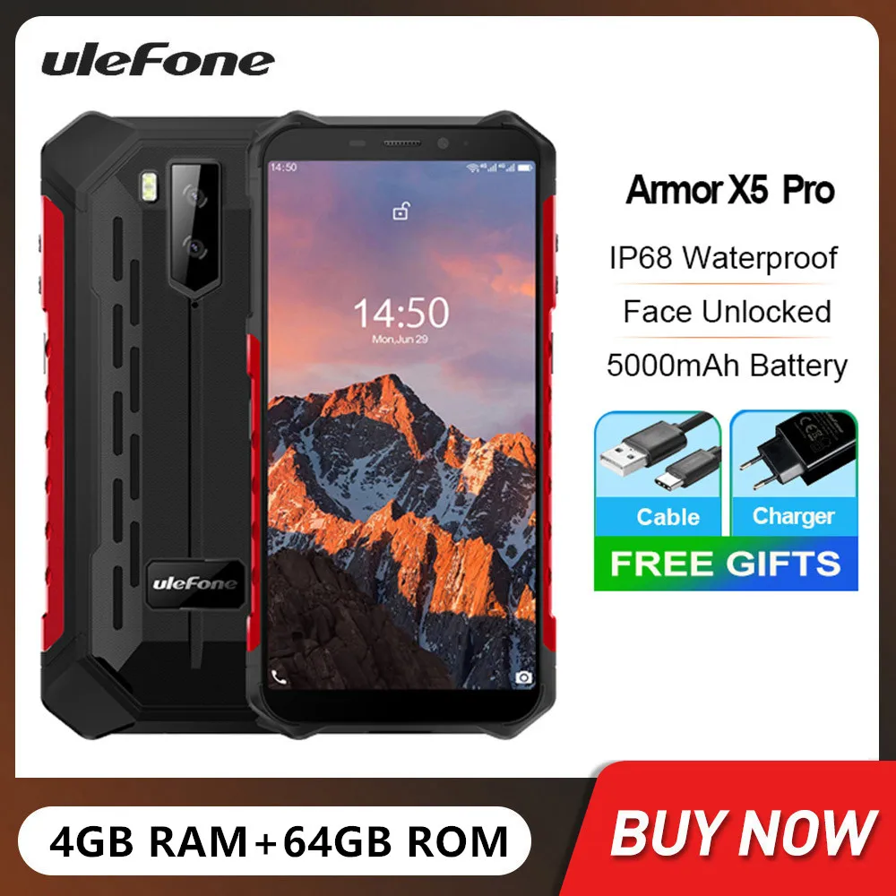 

Ulefone Armor X5 Pro Водонепроницаемый Прочный смартфон с восьмиядерным процессором 4 Гб + 64 ГБ, Android 11, 5,5-дюймовым дисплеем, мобильный телефон 4G