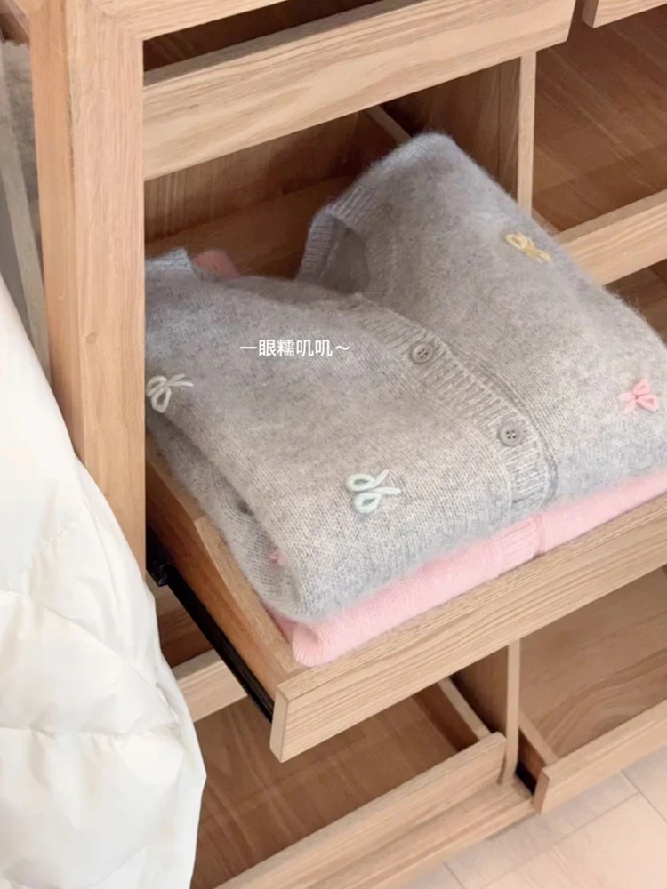 Idle Sle Soft Glutinous Gray Raccoon Velvet Cardigan sweater Outerwear Outer Wear Milk Fufu Loose Knitted Top Women Autumn ...