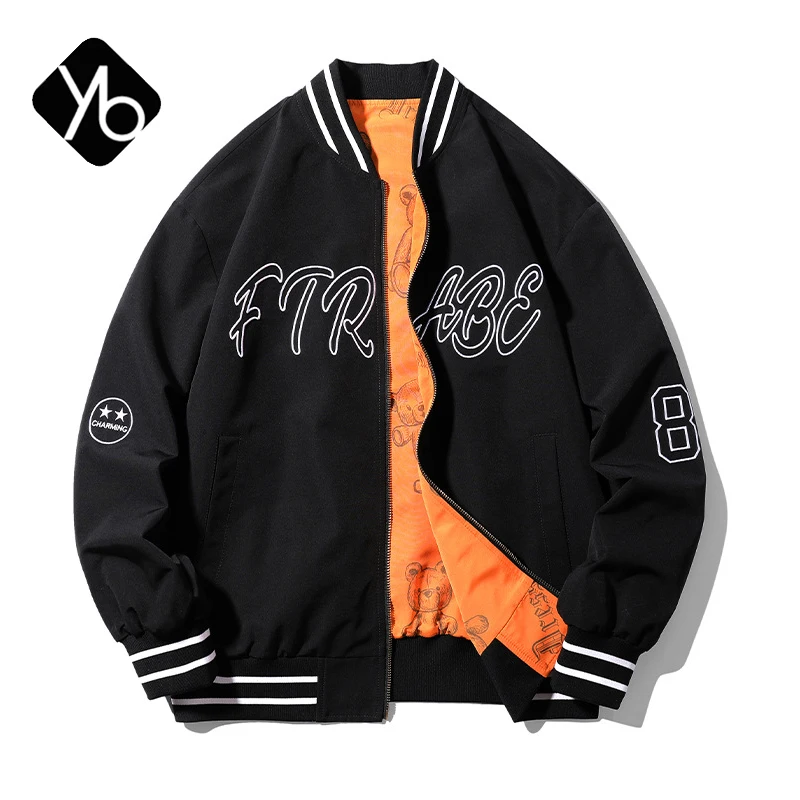 

Весенняя модная Двусторонняя куртка-бомбер с принтом медведя, Мужская Уличная одежда на молнии, Повседневная бейсбольная куртка для колледжа, раньше 8XL