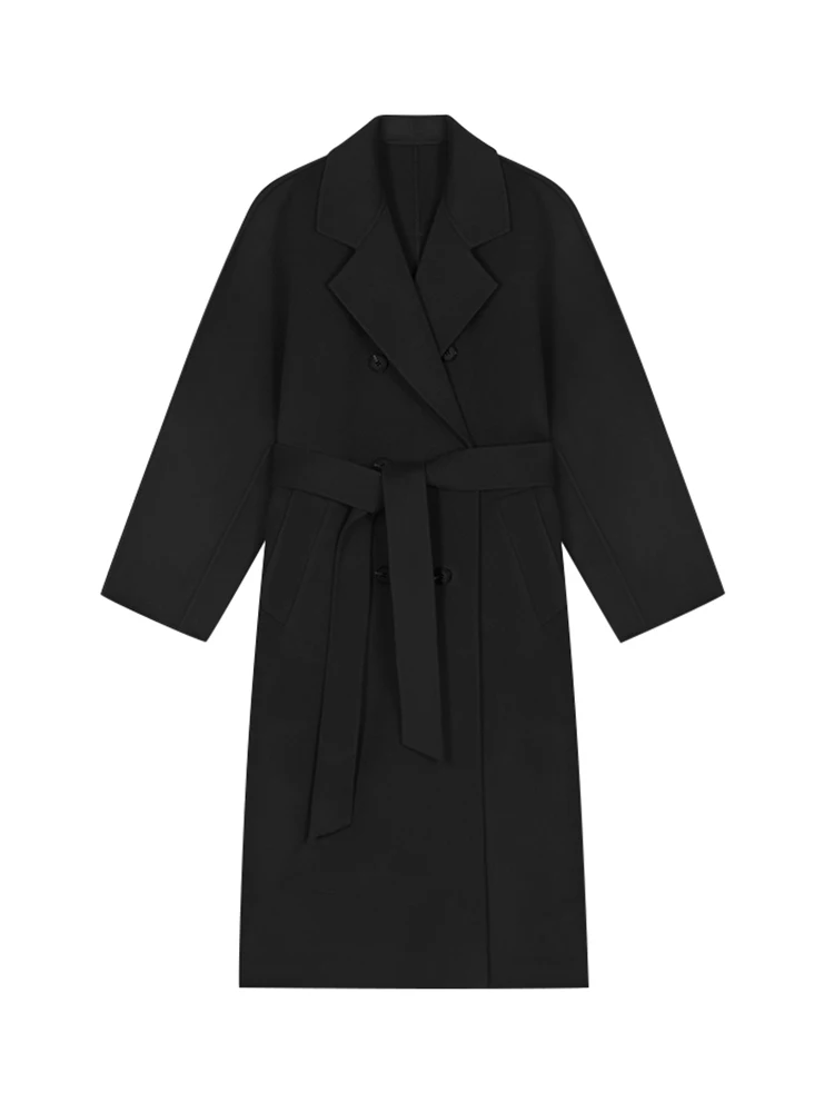 

French Lazy Style Warm Female Fresh Winter 2022 Classical Belt Retro Loose Women Woolen Coats Chic Casual Long Coat Long