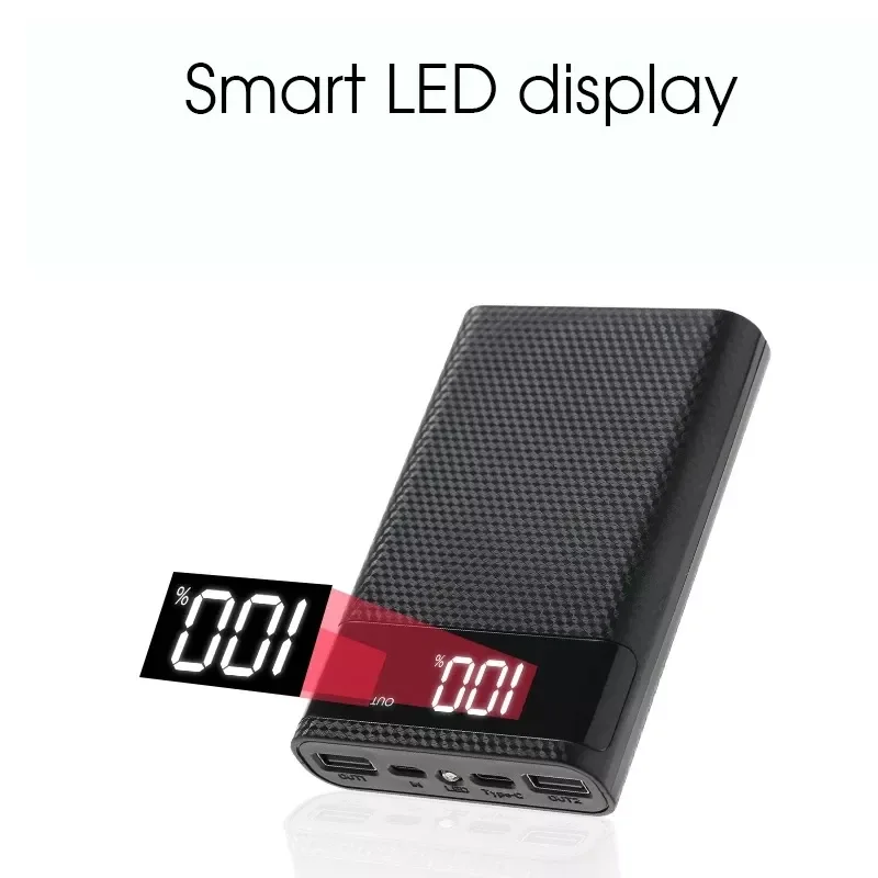 

5V 2A Battery Charge Storage Box Dual USB Type C 4x18650 DIY Power Bank Case with LED Display For Android Micro USB Interface